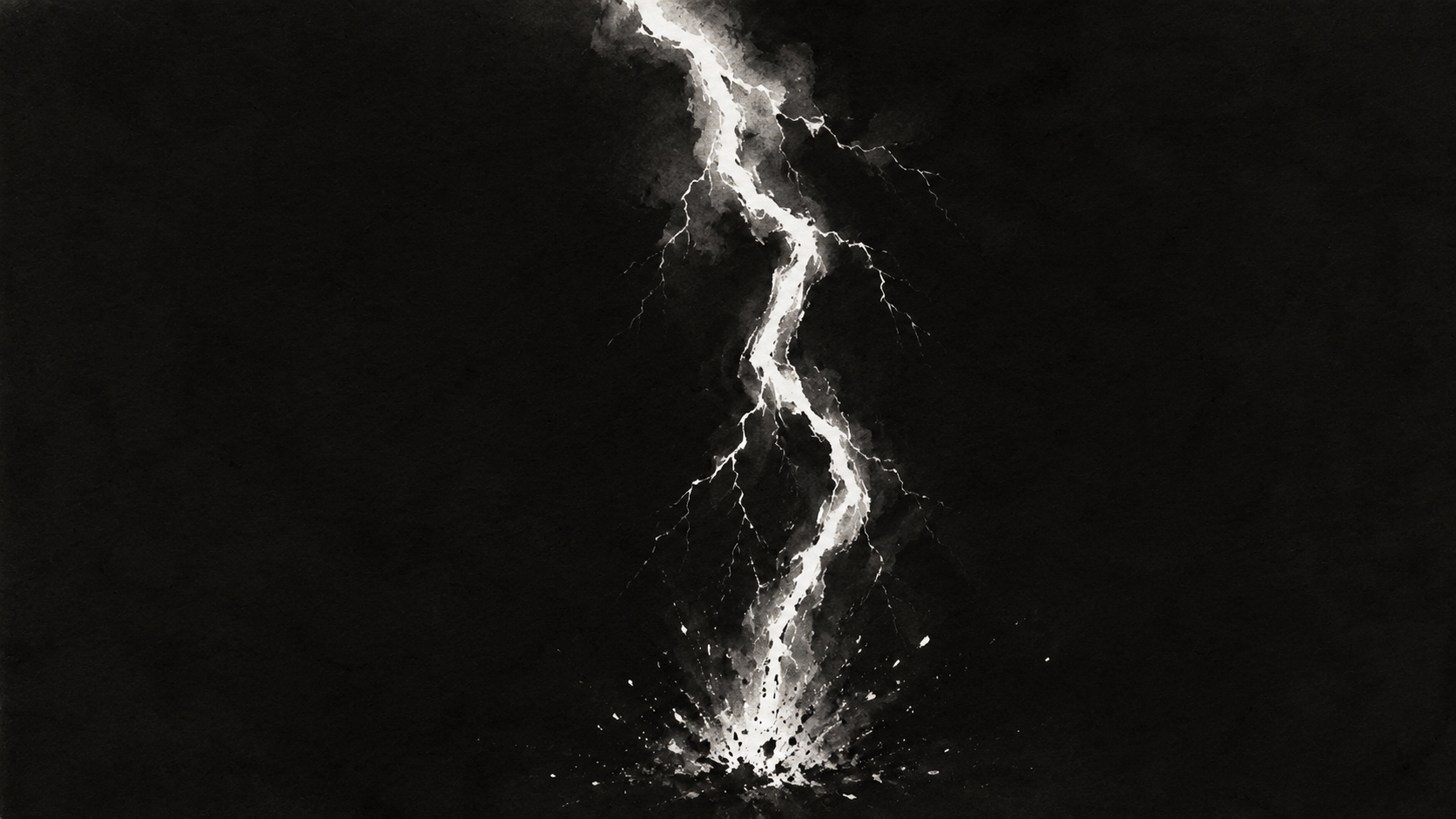 Lightning bolt striking through darkness — ink wash painting